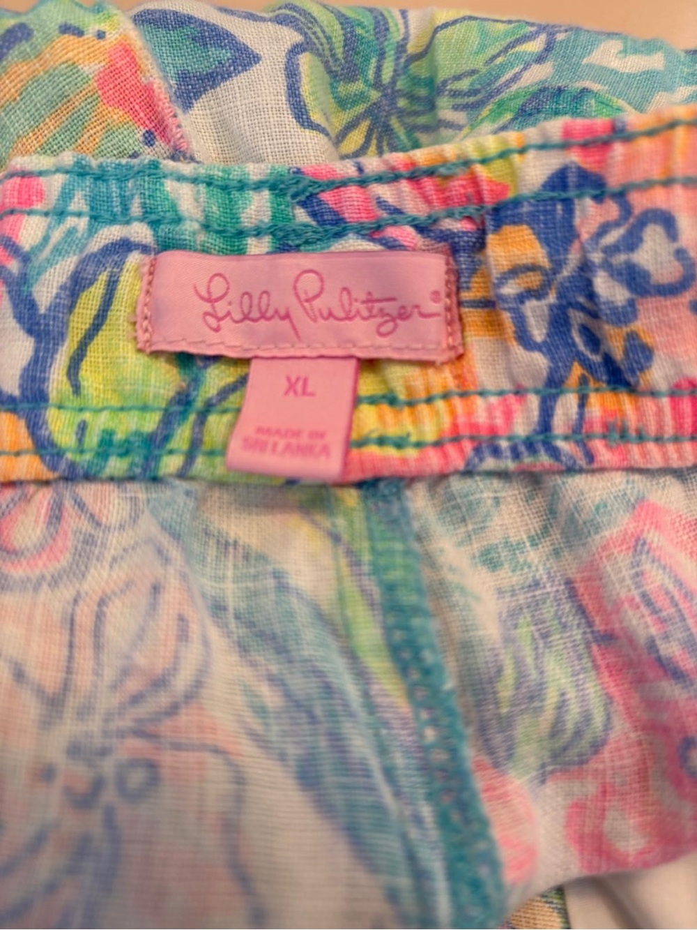 Lilly Pulitzer Linen Drawstring Beach Pants XL Tropical Floral Resort Pull-on - Picture 5 of 9